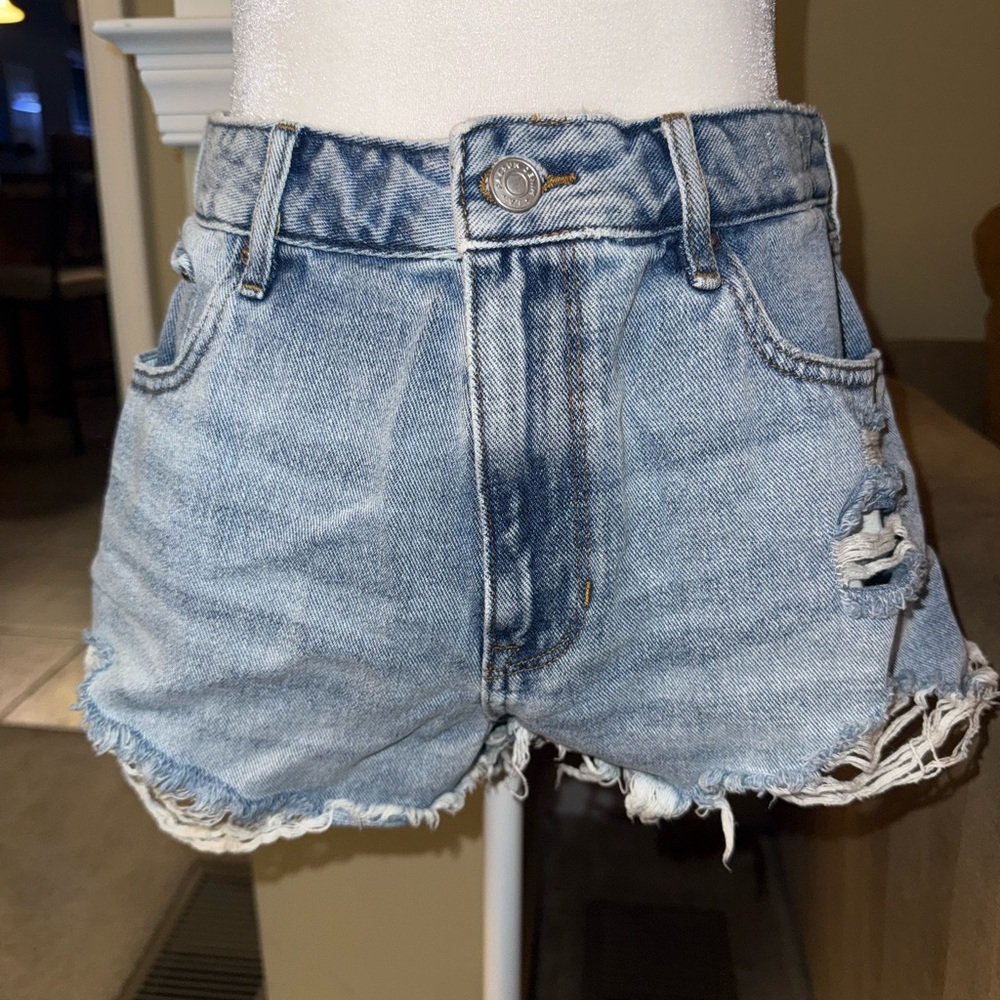 Pacsun High Rise Festival Denim Blue Distressed Women Shorts